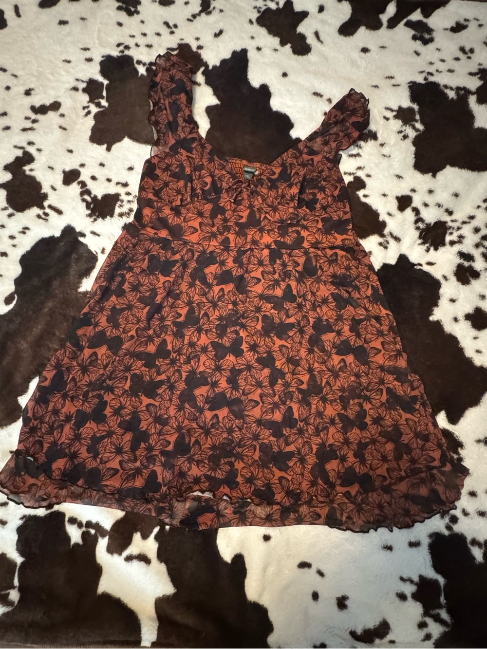 wild fable Burnt Orange and Black Butterfly Mini Dress Y2K